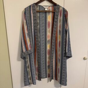 CJ Banks Womens Plus X/1X Kimono Cardigan Open Front Ikat Stripe Blue Orange